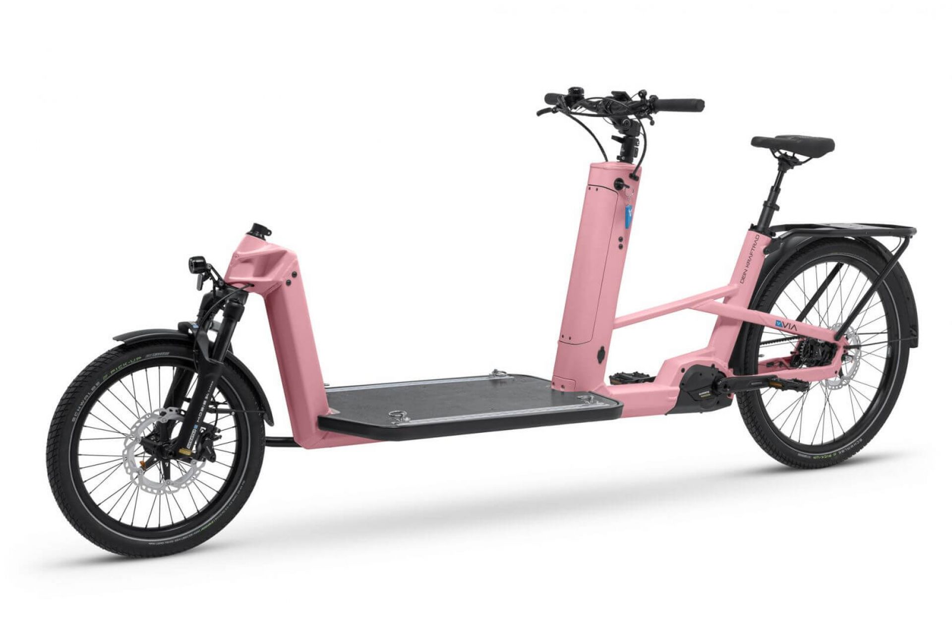 VIA cargo bike with flatbed color light pink