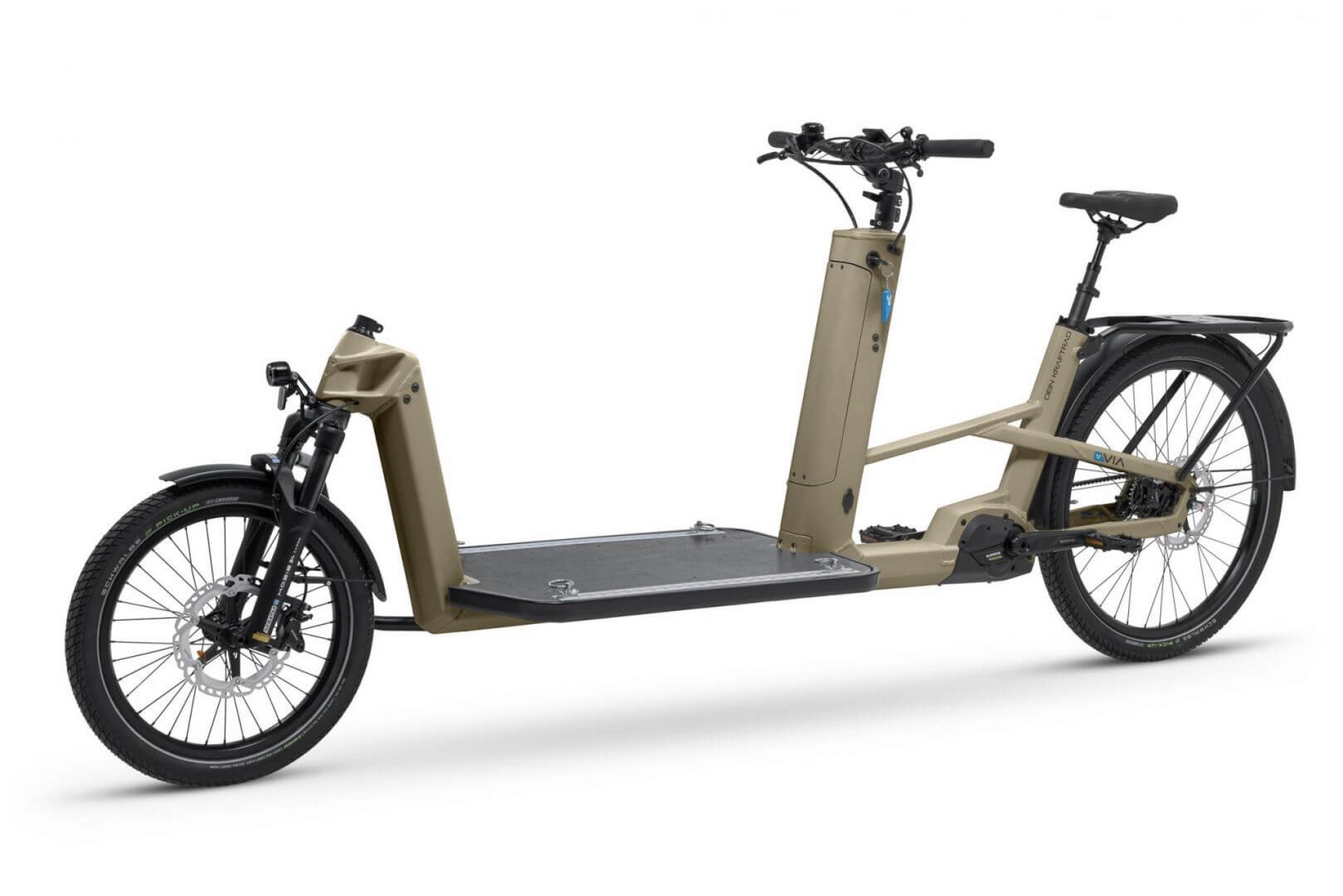 VIA cargo bike with flatbed color light grey beige
