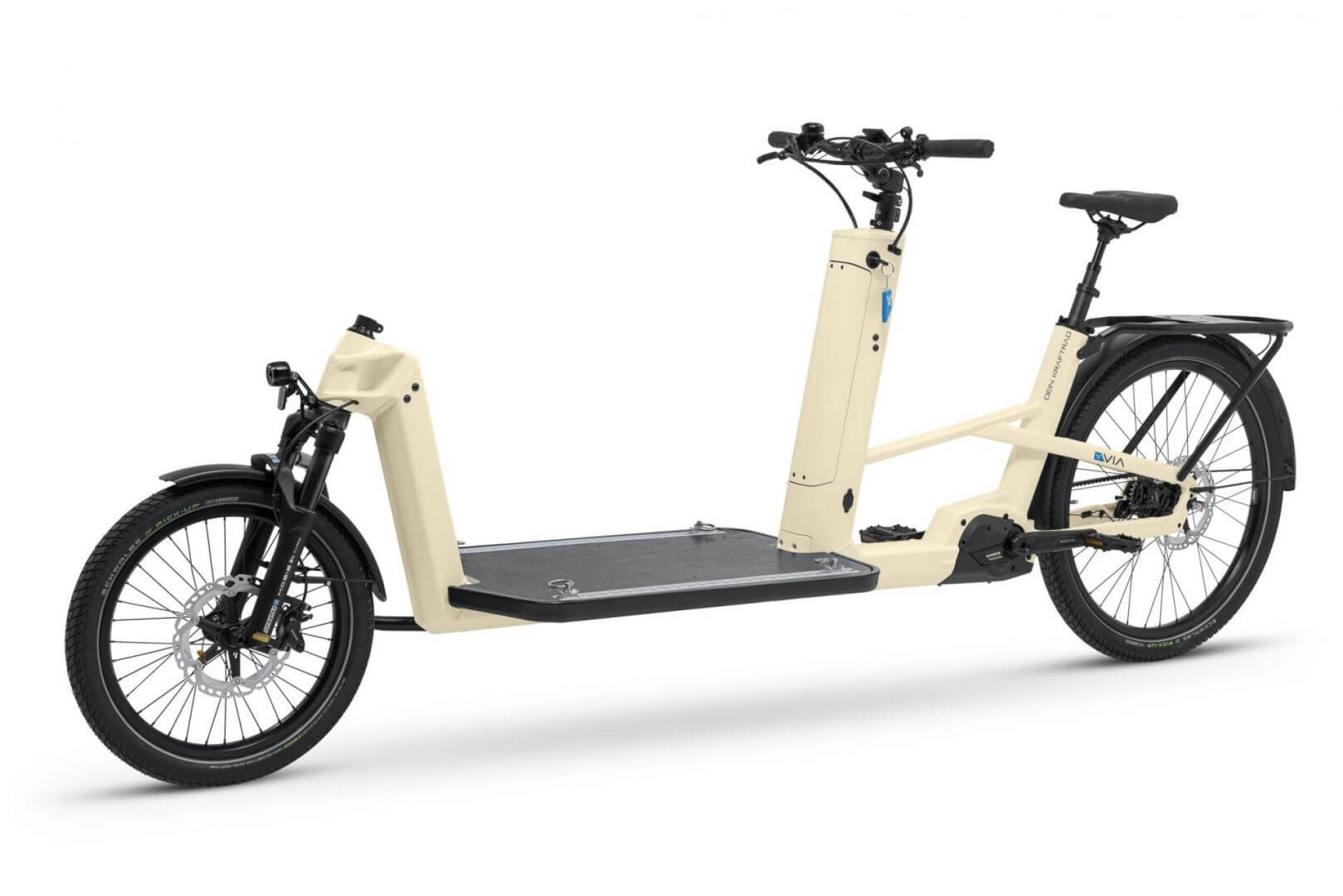 VIA cargo bike with flatbed color light ivory