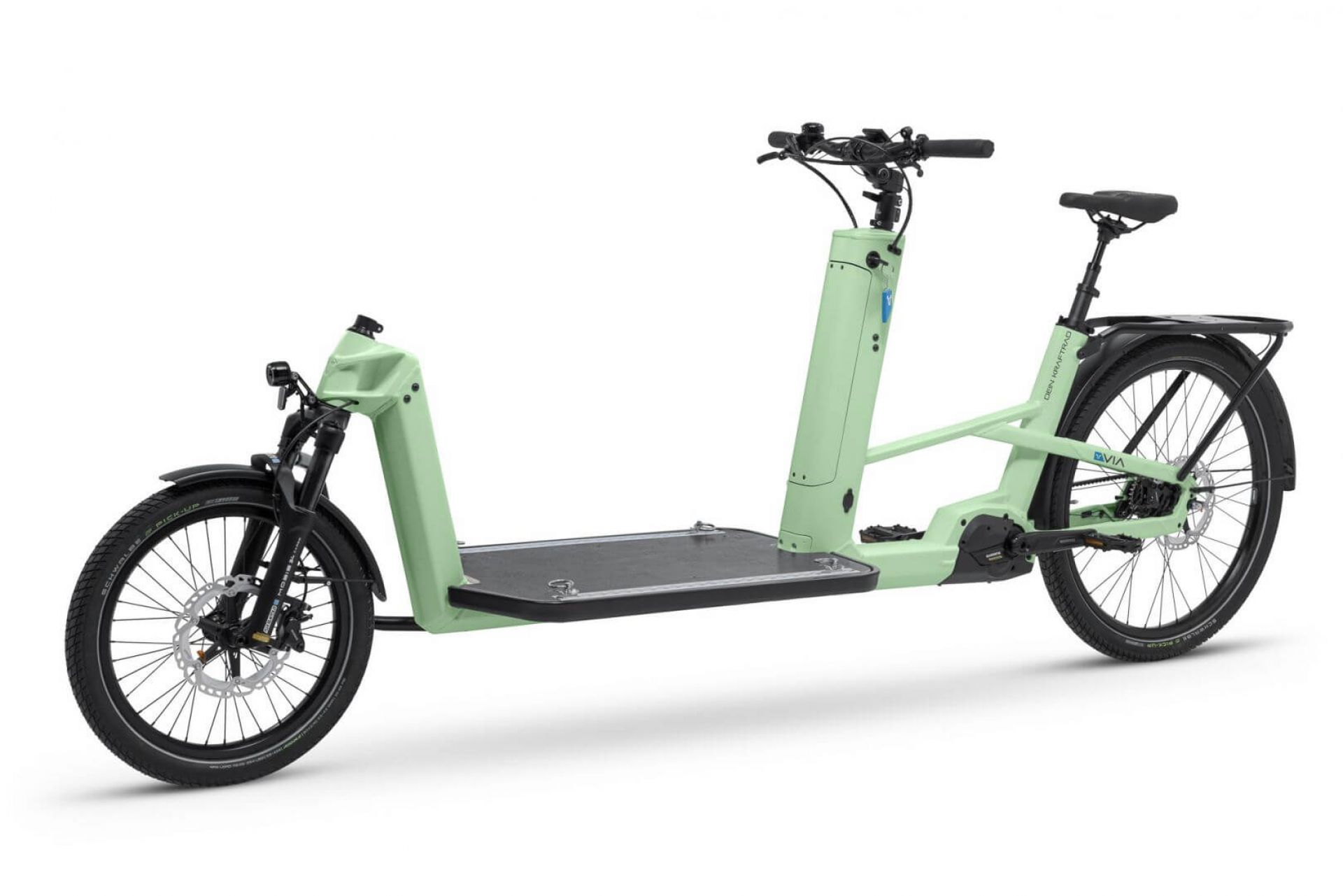VIA cargo bike with flatbed color pastel green