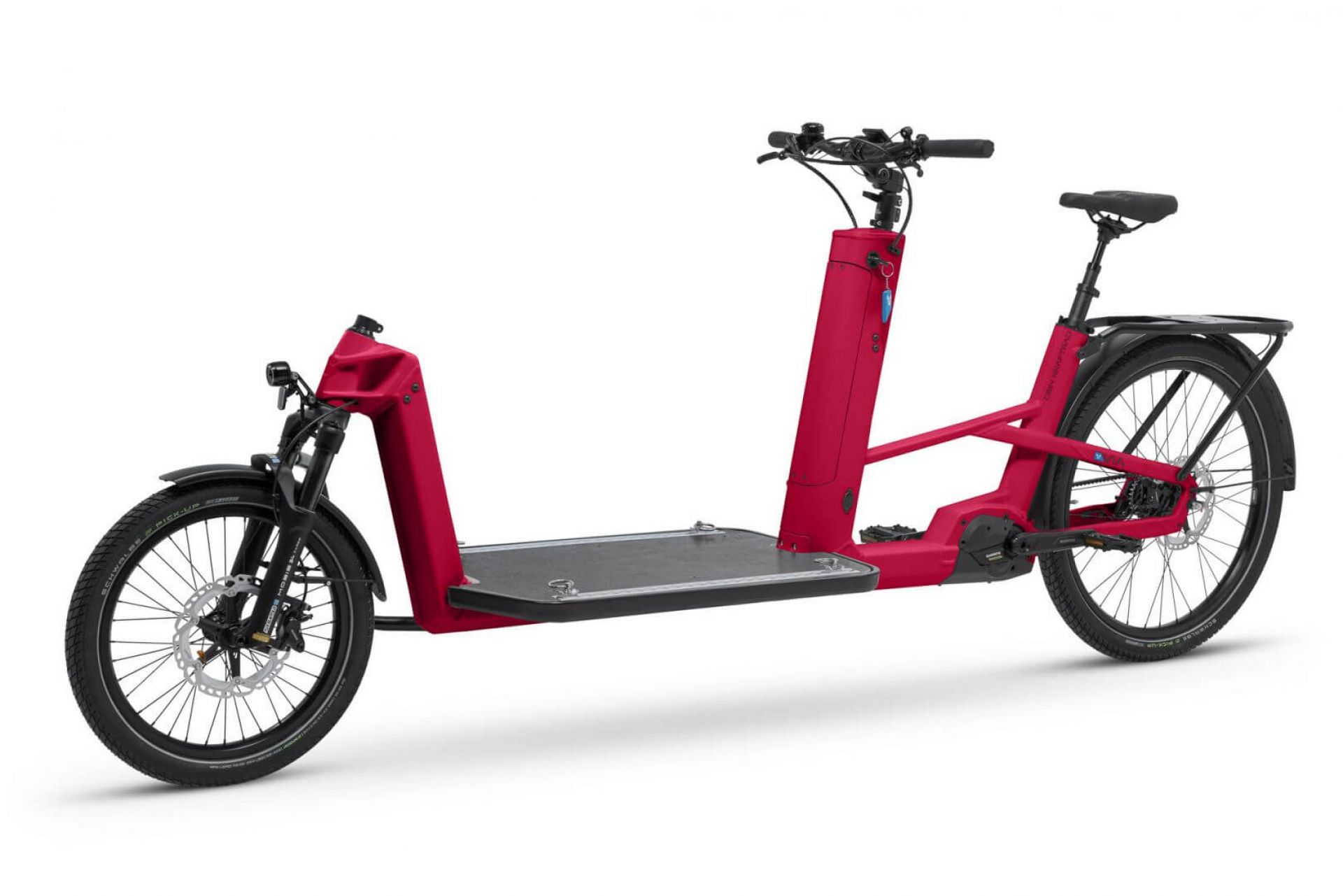 VIA cargo bike with flatbed color raspberry red