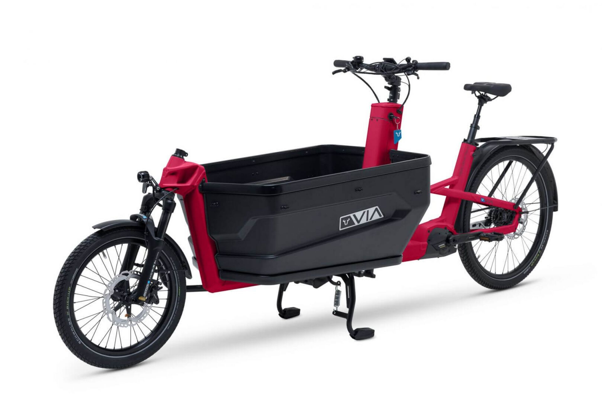 VIA cargo bike with box color raspberry red